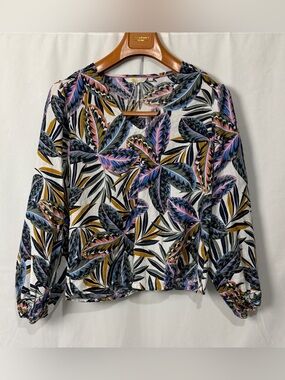 Boden Tropical Palm Leaf Linen Blouse Top Womens Size US 6 UK 10 Multicolor
